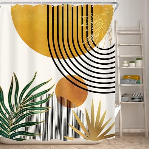 Mid Century Boho Abstract Modern Sun Minimalist Bathroom Shower Curtain Set