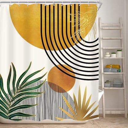 Mid Century Boho Abstract Modern Sun Minimalist Bathroom Shower Curtain Set