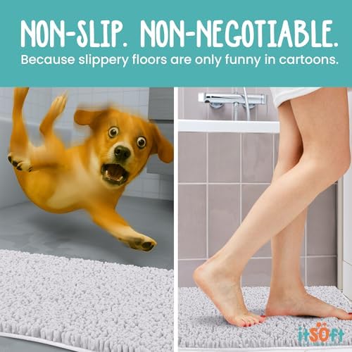 Standard Chenille Bath Mats 34"x21", Plush Absorbent Bath Mats Quick Dry, Soft & Machine Washable, Non Slip Carpet for Bathroom, Thick Bathroom Rugs, Shower Restroom Rug, Alfombras De Bano, Bathrugs