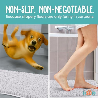 Standard Chenille Bath Mats 34"x21", Plush Absorbent Bath Mats Quick Dry, Soft & Machine Washable, Non Slip Carpet for Bathroom, Thick Bathroom Rugs, Shower Restroom Rug, Alfombras De Bano, Bathrugs