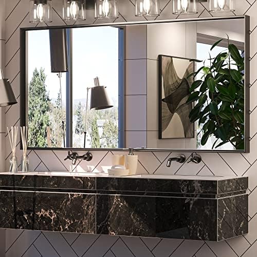 Keonjinn 60x30 Inch Black Bathroom Mirror for Over Sink, HD Tempered Glass