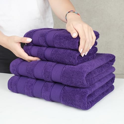 American Soft Linen Salem Turkish Bath Towel Set, 100% Cotton 600 GSM 6 Piece Towels for Bathroom, 2 Bath Towels 2 Hand Towels 2 Washcloths, Purple