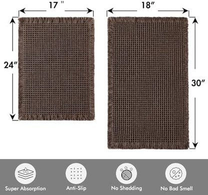 MIULEE Set of 2 Waffle Bathroom Rugs Chocolate Bath Mat 17"x24"+18"x30"