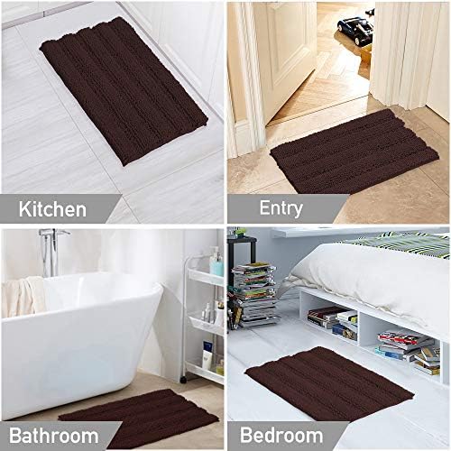 Turquoize Chenille Bathroom Rugs Set Non-Slip Bath Mats for Bathroom Super Absorbent Shaggy Shower Mat for Tub Kitchen Plush Bath Rug Plus U Toilet Mat (Standard: 20" x 32" and 20" x 20" U), Chocolate