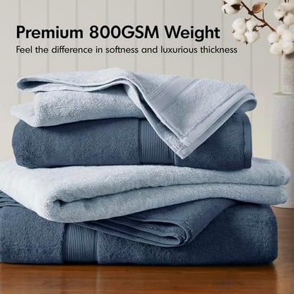 Madison Park 800GSM 100% Cotton Bathroom Bath Towel Set of 8, Blue