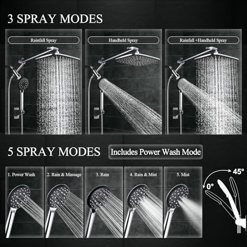 Veken 14" Wide Rain Shower Head with Handheld,Full Body Coverage & Spa-Like