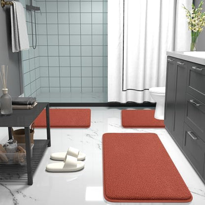OLANLY Memory Foam Bathroom Runner Rugs 44x24, Long Mats, Rustic Terracotta