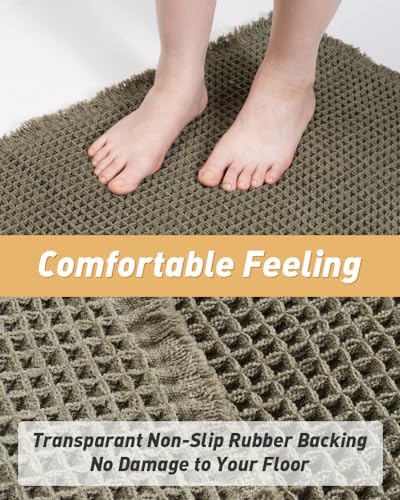 Upgraded Waffle Bath Mat Set of 2 Absorbent Non Slip Bathroom Mat 17" x 24"