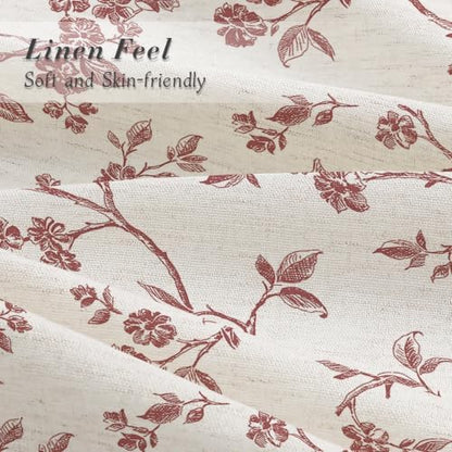 MitoVilla Burgundy Linen Floral Shower Curtain for Bathroom, 72 x 72