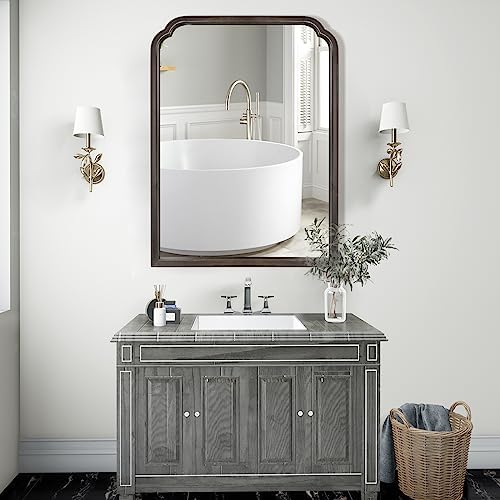 WallBeyond Wood Bathroom Mirrors for Wall Mounted, 28" x 40" Rustic Wood Frame Wall Mirrors Decorative for Living Room or Bedroom Vanity Mirror (Black)