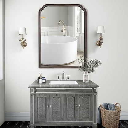 WallBeyond Wood Bathroom Mirrors for Wall Mounted, 28" x 40" Rustic Wood Frame Wall Mirrors Decorative for Living Room or Bedroom Vanity Mirror (Black)