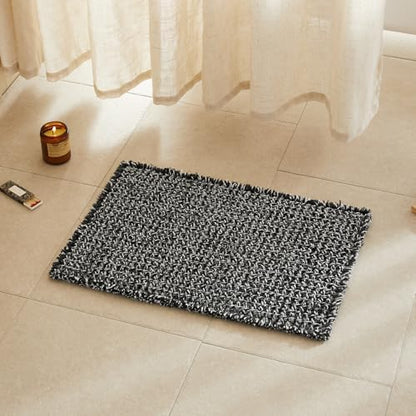 TYUU Waffle Bath Mat, Small Boho Bathroom Rugs Non Slip 24x16 Black & White