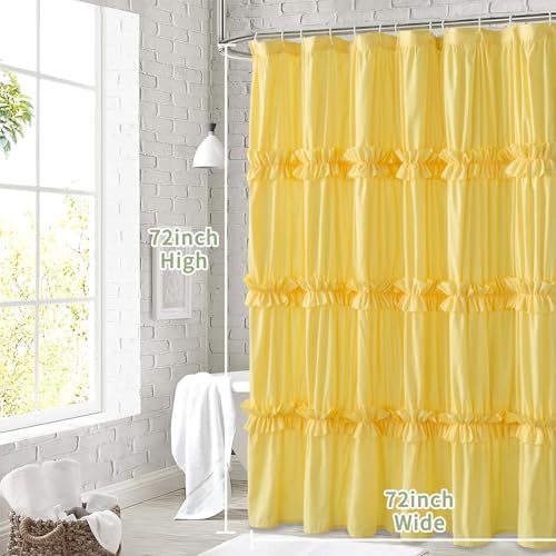 Farmhouse Ruffle Shower Curtain, Bright Yellow, 72 x 72 in