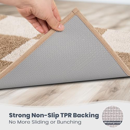 PURRUGS Bathroom Rug Non-Slip Machine Washable 24" x 36", Super Absorbent and Quick-Dry Bath Mat, Extra Soft and Plush Bath Rug for Shower, Bathtub and Sink, Beige & Grayish Brown