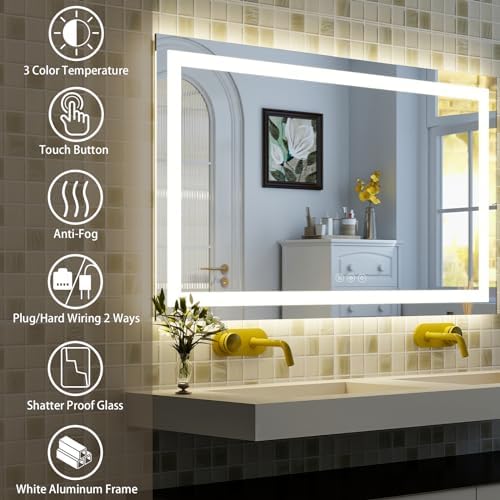 XRAMFY 55''X30'' LED Bathroom Mirror, Wall Mirror with Lights