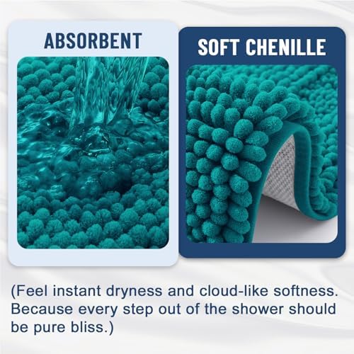 Grandaily Chenille Striped Bathroom Rugs 36x24, Extra Thick and Soft Absorbent Bath Mats, Rubber Backing, Plush Shaggy Shower Carpet, Machine Wash Dry, Bath Rug for Bathroom, Deep Lake