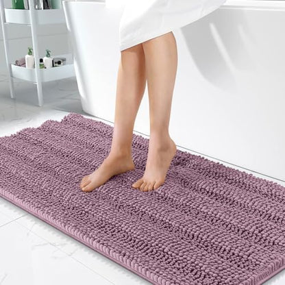OLANLY Thick Bathroom Runner Rugs 47x24, Soft Chenille Bath Rugs, Deep Plum