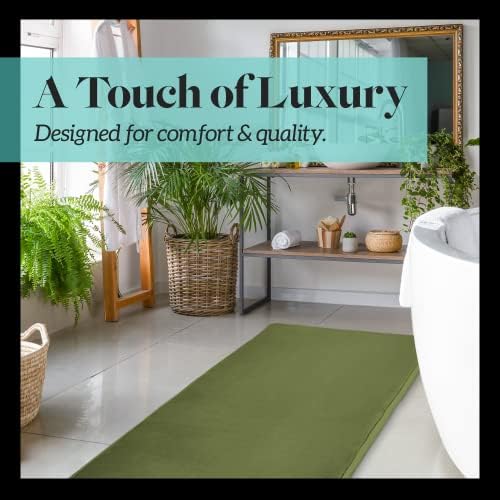 Memory Foam Bath Mat Non Slip Absorbent Super Cozy Velvet Bathroom Rug Carpet (72 inches X 24 inches, Green)