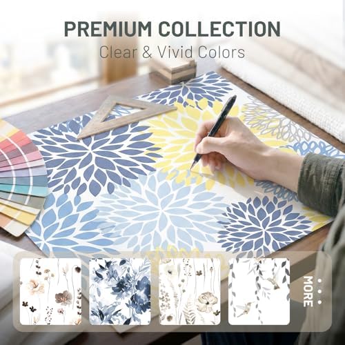 WITHLOC No Hook Floral Shower Curtain with Liner, Yellow, 71x74