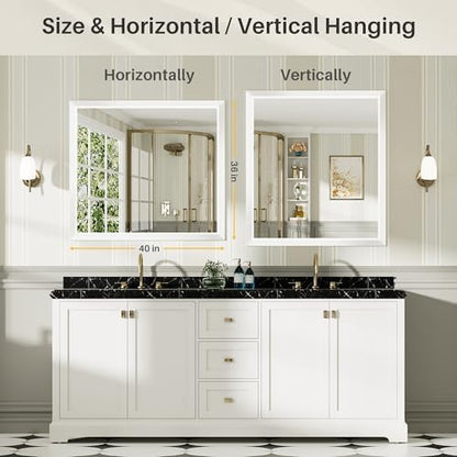 Briivue Bathroom Wall Mirror, White Metal Frame, 40x30 Inch