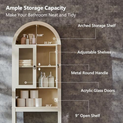 IFGET Arched Over The Toilet Storage Cabinet with Acrylic Doors, Cream