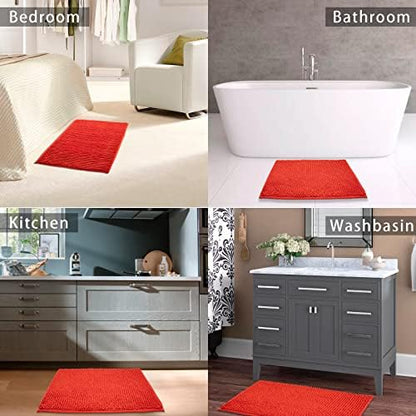 Chenille Bath Mat Microfiber Floor Mat Baby Bath Mat for Kids Washable Bathroom Dry Fast Water Absorbent Shower Mat Area Rugs (19.2" x 31.1", Red)