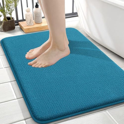 OLANLY Memory Foam Small Bathroom Rugs 24x16, Absorbent Mat, Peacock Blue