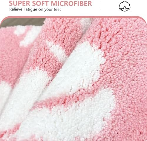 APROPHIC Fall Pumpkin Bath Mats for Bathroom, Thanksgving Super Absorbent Non-Slip Microfiber Shaggy Bath Rugs, Autumn Bathroom Mat for Shower, Tub, Sink, Decor, Machine Washable, 17x24 in, Pink