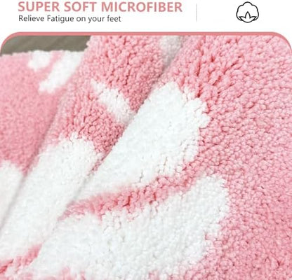 APROPHIC Fall Pumpkin Bath Mats for Bathroom, Thanksgving Super Absorbent Non-Slip Microfiber Shaggy Bath Rugs, Autumn Bathroom Mat for Shower, Tub, Sink, Decor, Machine Washable, 17x24 in, Pink