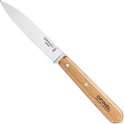 OPINEL Les Essentials - Small Kitchen 4 Piece Knife Set - Paring, Serrated, Peeler, Vegetable Knife, Corrosion Resistant High Carbon Steel, Made in France (Natural)
