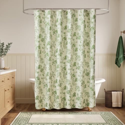 Warmstar Farmhouse Shower Curtain,Green Floral Shower Curtain for Bathroom Linen Look Vintage Shower Curtain with Weighted Hem,72" W x 72" L