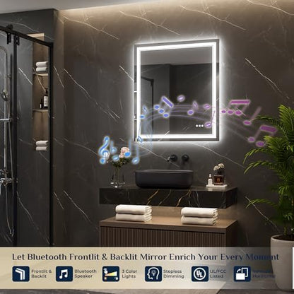 Keonjinn 32 x 36 Inch LED Bathroom Mirror with Lights, Frontlit & Backlit