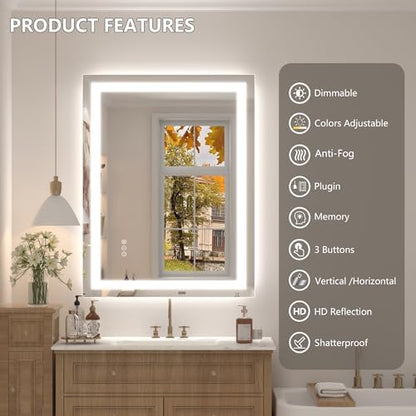 20x28 Inch LED Lighted Bathroom Mirror for Vanity