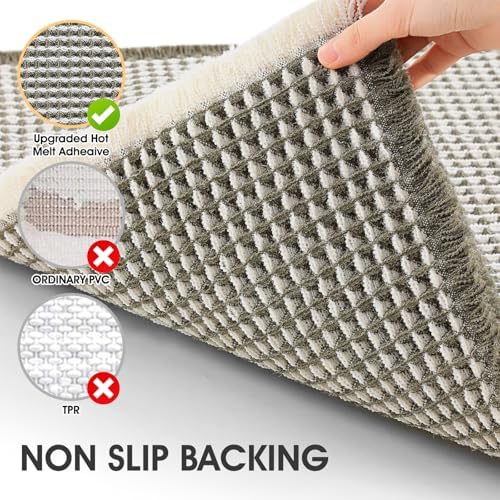 IM HOME Waffle Bath Mat Green & Cream 5'x2', Boho Woven Modern Bath Mat Rugs, Absorbent Non Slip Bathroom Rugs, Soft Washable Bath Rugs with Tassels for Bathroom, Bedroom, Kitchen, Shower, Tub