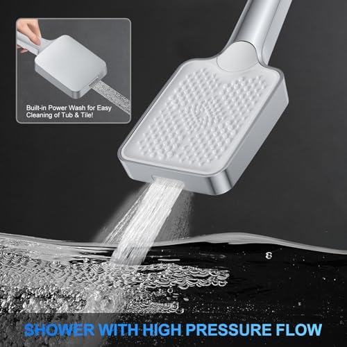 Shower Faucet Set, 12" Ceiling Mount Rainfall Shower System with 2 Rain Shower Head and Multi-function Handheld Head Push Button Diverter Shower Faucet Trim Kit (12", Polished Chrome)