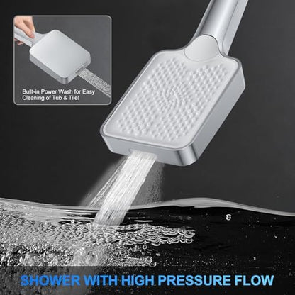 Shower Faucet Set, 12" Ceiling Mount Rainfall Shower System with 2 Rain Shower Head and Multi-function Handheld Head Push Button Diverter Shower Faucet Trim Kit (12", Polished Chrome)