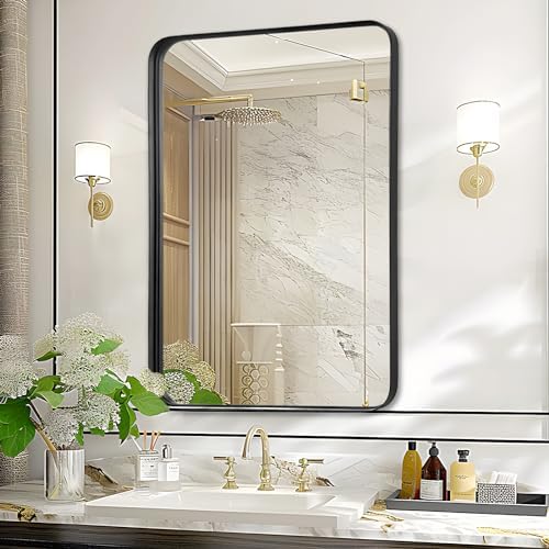 Black Bathroom Vanity Mirror Over Sink 24x32, Large Wall Rectangle Mirror