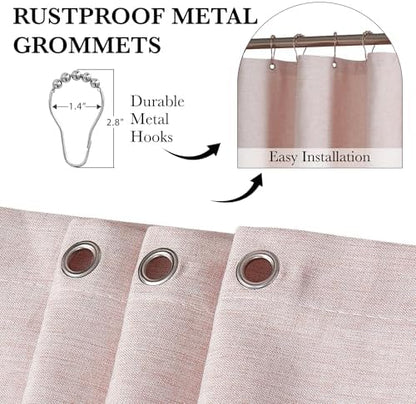 KGORGE Pink Shower Curtain Scalloped, Blush Cute Linen Textured Privacy Boho Heavy Duty Waterproof Washable Shower Curtain Set for Bathroom Home Decor with 12 Metal Hooks, 72 x 72 inches Long
