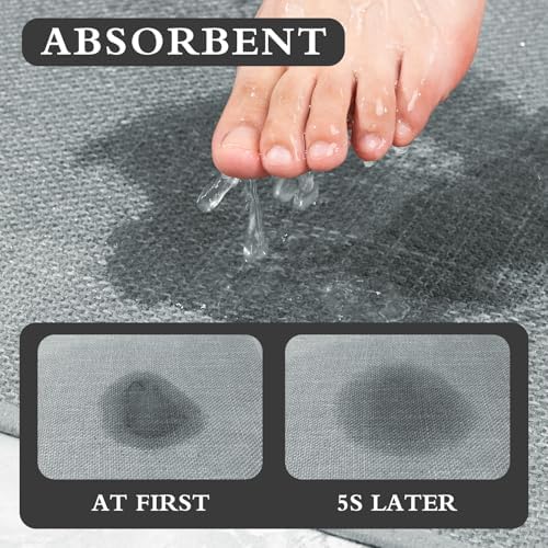 YIHOUSE Bathroom Rugs Thin Bath Mat Sets 2 Pieces Quick Dry,Light Grey