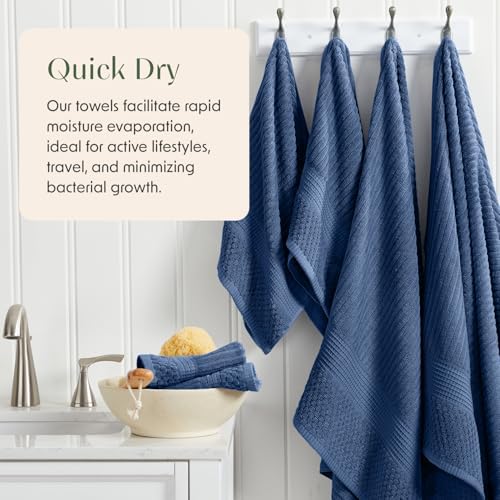 Springtree Home 100% Cotton Hand Towel Set | 6-Pack | Textured | Navy