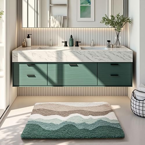 LUMI Coastal Bathroom Rug Soft Microfiber Absorbent Bath Mat 20x32