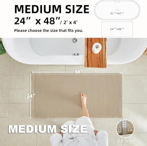 TYUU Waffle Bath Mat, Boho Bathroom Rugs Non Slip, 48x24 Pale Beige