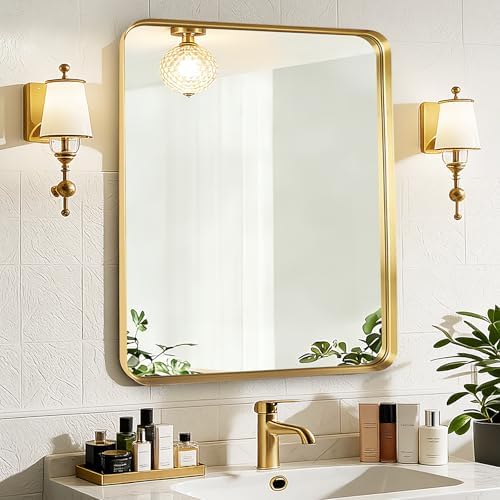 Gold Bathroom Vanity Mirror Over Sink 30x36, Large Wall Rectangle Mirror
