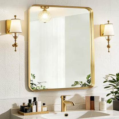 Gold Bathroom Vanity Mirror Over Sink 30x36, Large Wall Rectangle Mirror