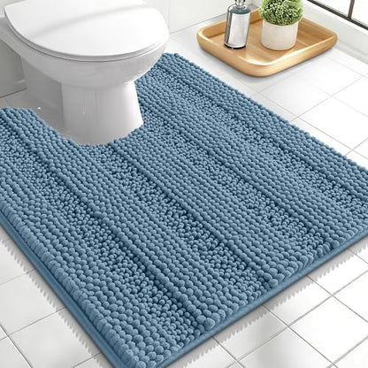 OLANLY Thick Toilet Rugs U-Shaped 24x20, Soft Chenille Bath Mat, Airy Blue