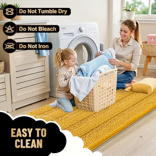 OLANLY Thick Bathroom Runner Rugs 44x24, Chenille Bath Rugs, Golden Yellow