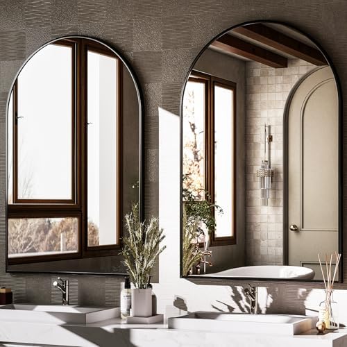 HARRITPURE 20"x30" Arched Bathroom Mirror Wall Mounted Black Arch Mirror