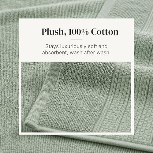 Modern Threads 6 Piece Bath Towel Set – Bathroom Towel Set with 2 Bath Towels, 2 Hand Towels & 2 Washcloths – 100% Cotton, Soft & Absorbent – Classic Border Stripe (Green)