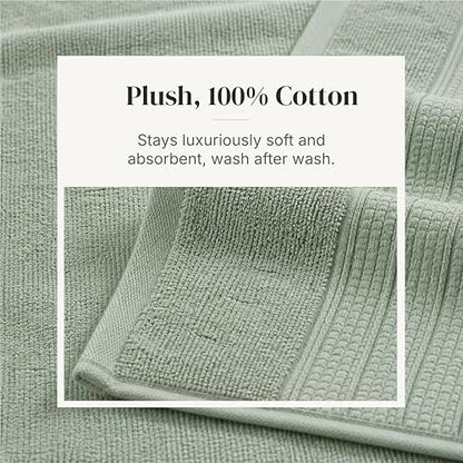 Modern Threads 6 Piece Bath Towel Set – Bathroom Towel Set with 2 Bath Towels, 2 Hand Towels & 2 Washcloths – 100% Cotton, Soft & Absorbent – Classic Border Stripe (Green)