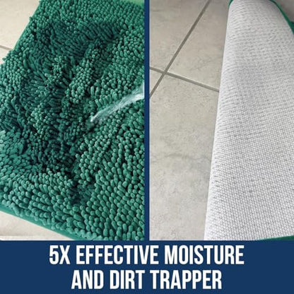 Muddy Mat® | Chenille Bathroom Rugs Quick Dry Microfiber Mats Non Slip Washable, Extra Thick, Soft and Highly Absorbent Bath Mats for Bathroom, Kitchen, and Shower Floor - Seafoam Green 24"x36"